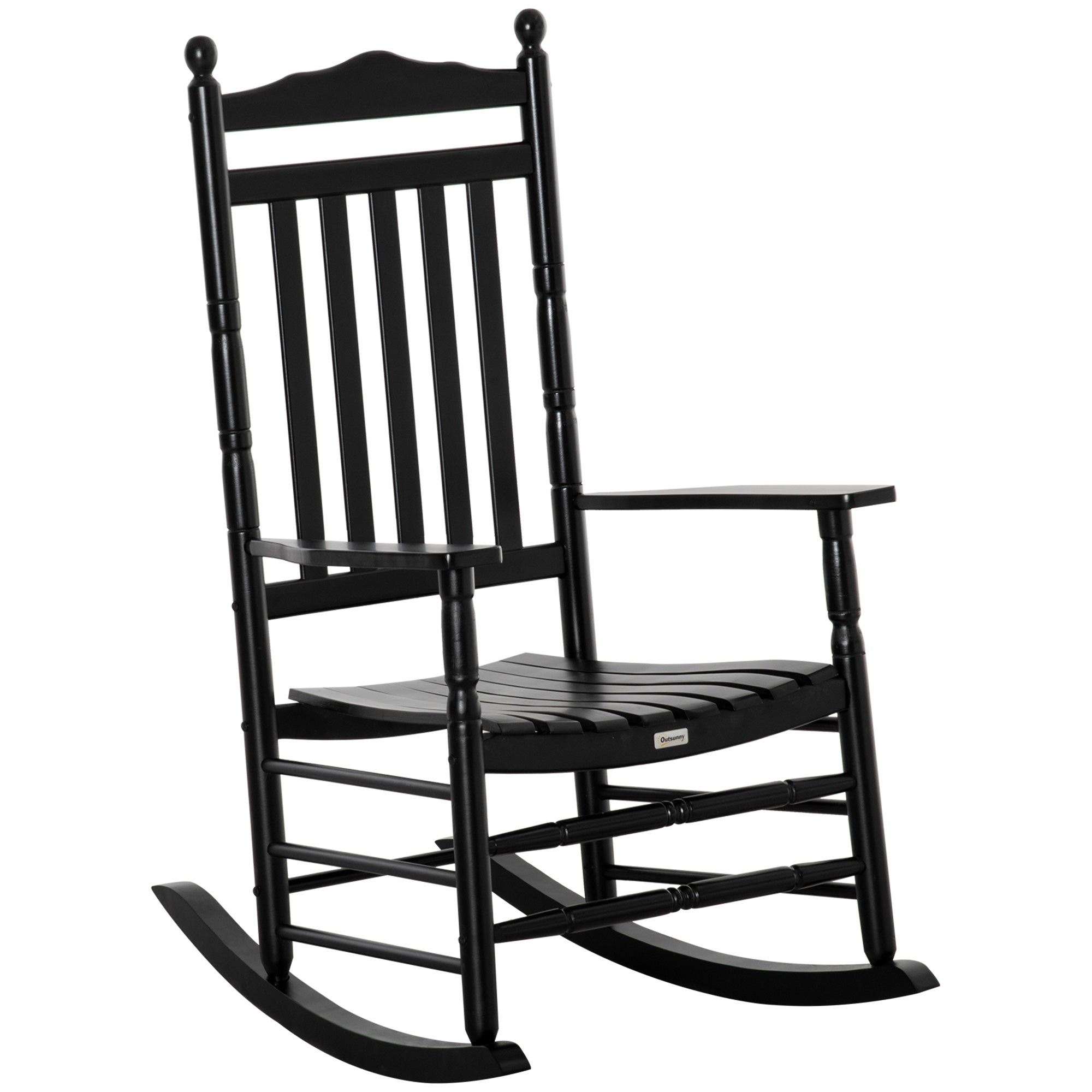Outsunny Wooden Outdoor Rocking Chair, Patio Rocking Chair with Slatted High Back and Armrests, Patio Chair for Porch, Garden, Lawn, Black