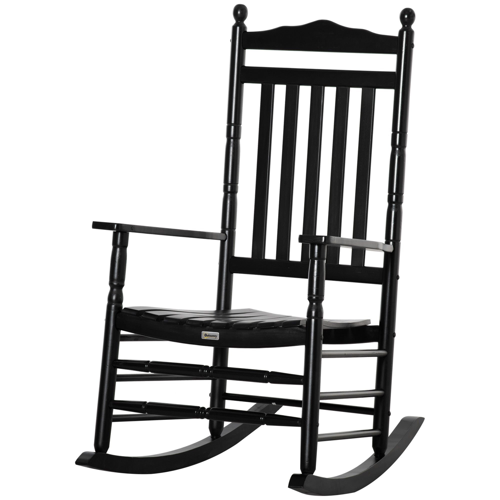 Outsunny Wooden Outdoor Rocking Chair, Patio Rocking Chair with Slatted High Back and Armrests, Patio Chair for Porch, Garden, Lawn, Black