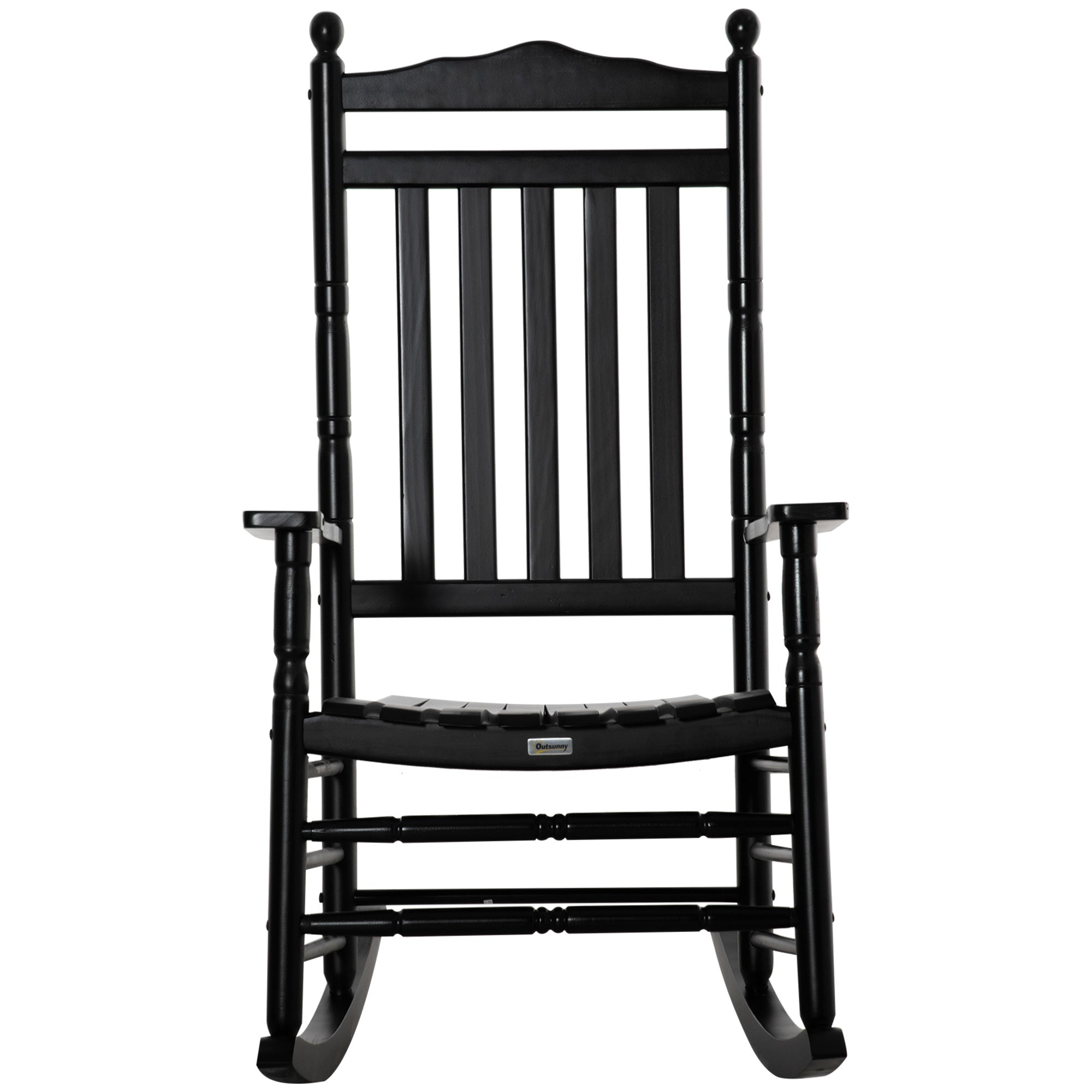 Outsunny Wooden Outdoor Rocking Chair, Patio Rocking Chair with Slatted High Back and Armrests, Patio Chair for Porch, Garden, Lawn, Black
