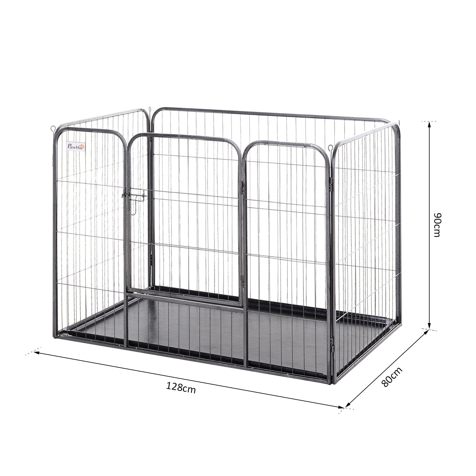 PawHut Metal Dog Crate Kennel Heavy Duty 4 Panel Folding Pet Playpen Tray Indoor Outdoor Use Collapsible Design 125L x 77.5W x 90H cm