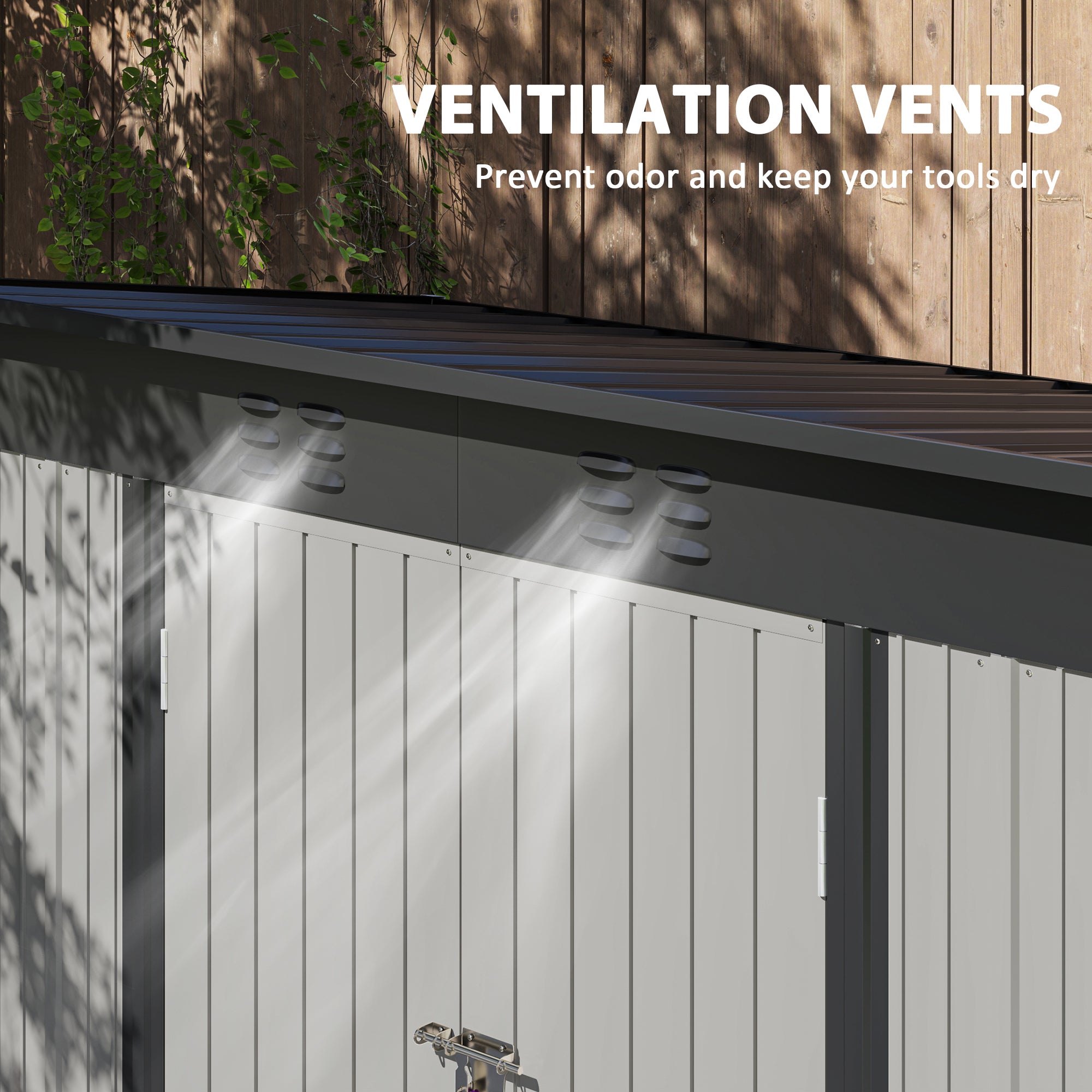 Outsunny 9' x 4' Storage Shed, Galvanized Steel Garden Shed with Lockable Doors, Gloves and 2 Air Vents for Backyard, Patio, Lawn, Grey