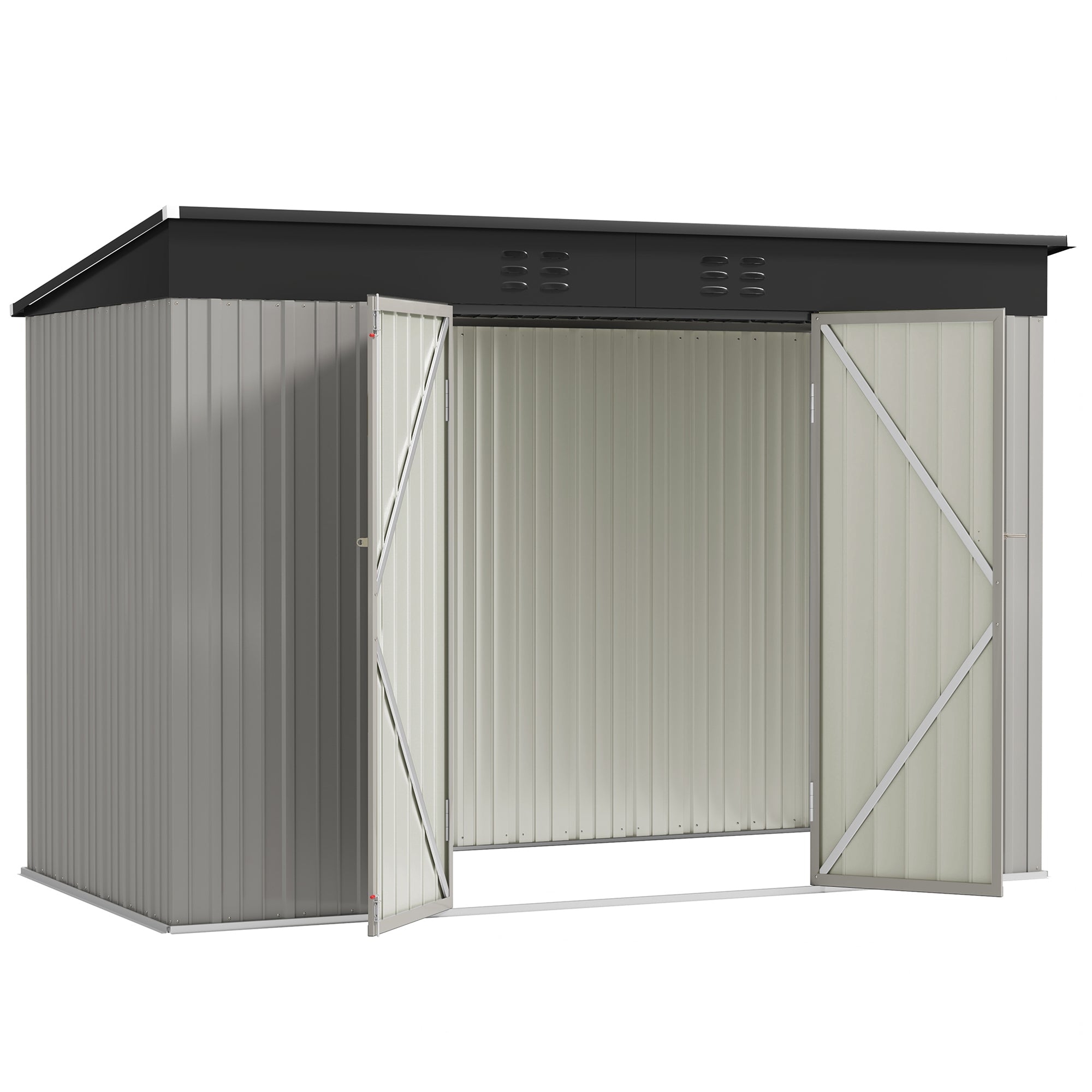 Outsunny 9' x 4' Storage Shed, Galvanized Steel Garden Shed with Lockable Doors, Gloves and 2 Air Vents for Backyard, Patio, Lawn, Grey