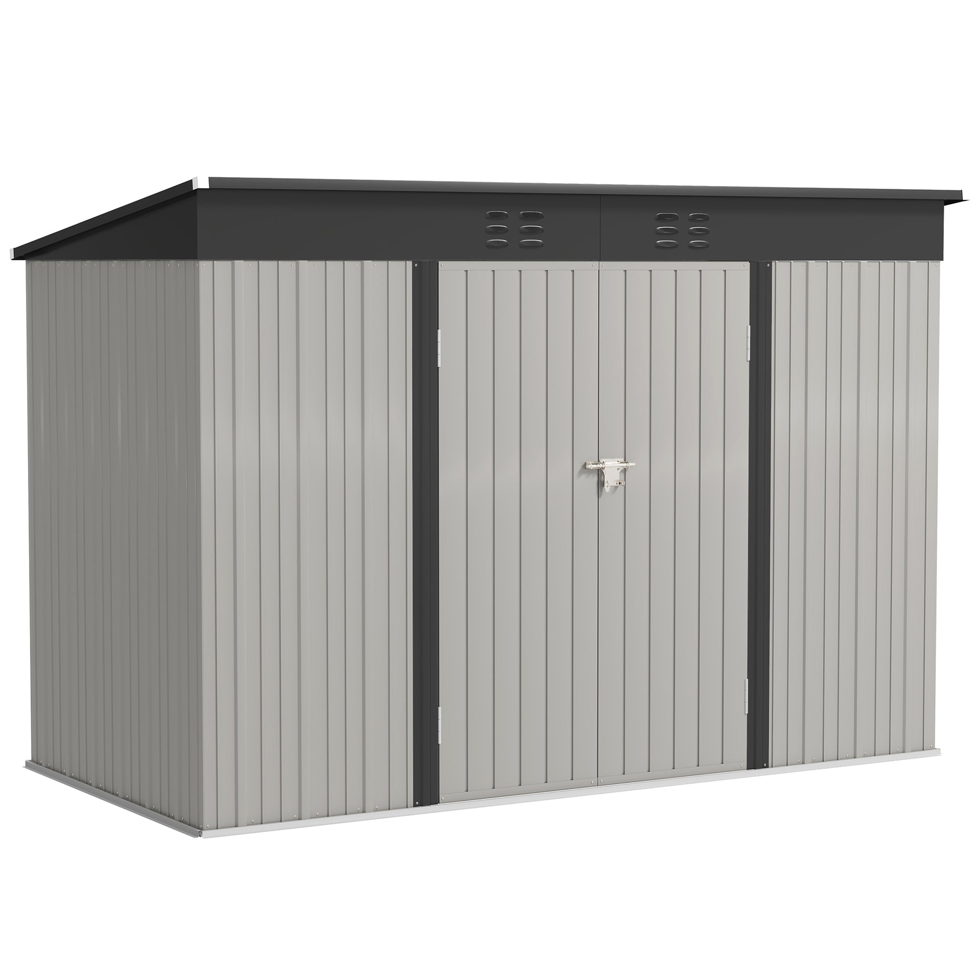 Outsunny 9' x 4' Storage Shed, Galvanized Steel Garden Shed with Lockable Doors, Gloves and 2 Air Vents for Backyard, Patio, Lawn, Grey