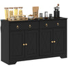 HOMCOM Sideboard Buffet Cabinet with Storage, 48" Kitchen Cabinet with 2 Drawers and 4 Barn Doors, Farmhouse Coffee Bar Cabinet, Black