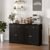 HOMCOM Sideboard Buffet Cabinet with Storage, 48" Kitchen Cabinet with 2 Drawers and 4 Barn Doors, Farmhouse Coffee Bar Cabinet, Black