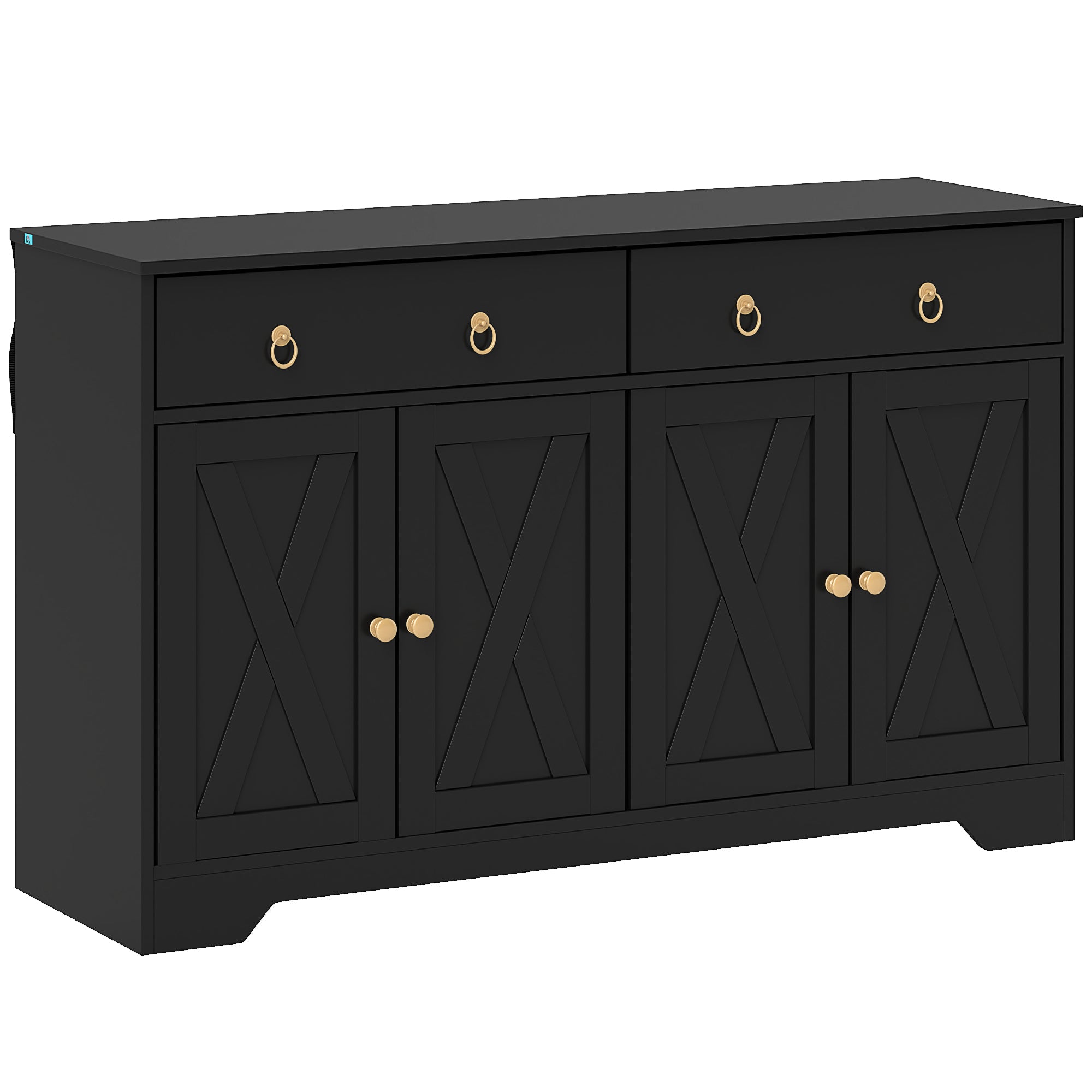 HOMCOM Sideboard Buffet Cabinet with Storage, 48" Kitchen Cabinet with 2 Drawers and 4 Barn Doors, Farmhouse Coffee Bar Cabinet, Black