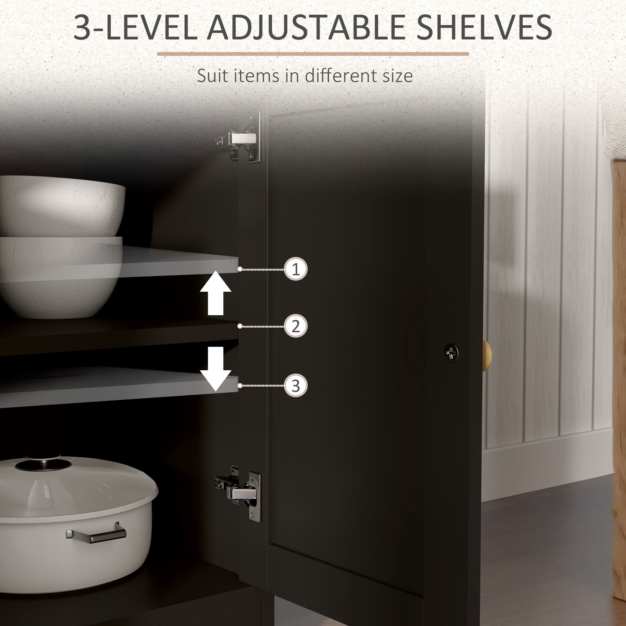 HOMCOM Sideboard Buffet Cabinet with Storage, 48" Kitchen Cabinet with 2 Drawers and 4 Barn Doors, Farmhouse Coffee Bar Cabinet, Black