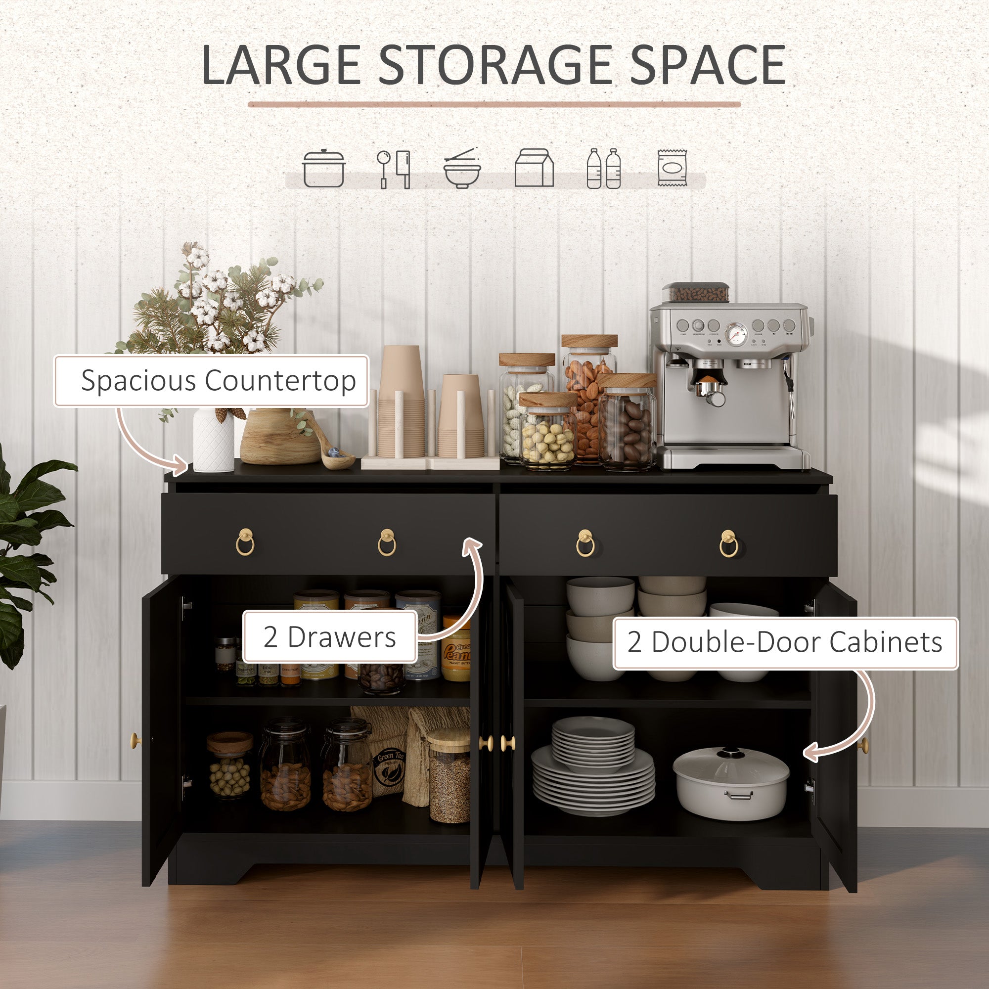 HOMCOM Sideboard Buffet Cabinet with Storage, 48