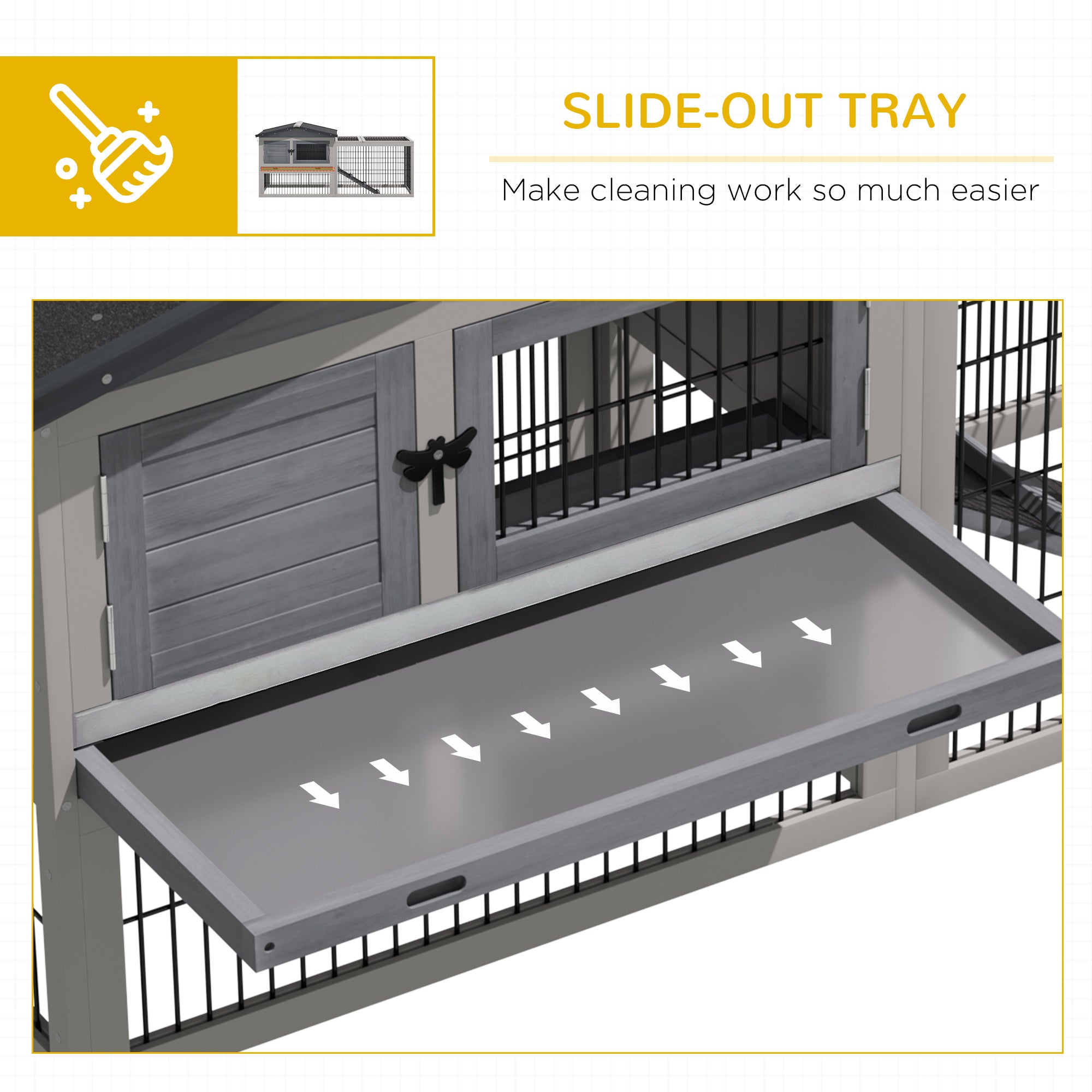 PawHut Solid Wood Rabbit Hutch Bunny Cage Pet Guinea Pig House Outdoor Small Animal Habitat w/ Ramp, Weather-Resistant Asphalt Openable Roof,Pull-out Tray, Light Grey