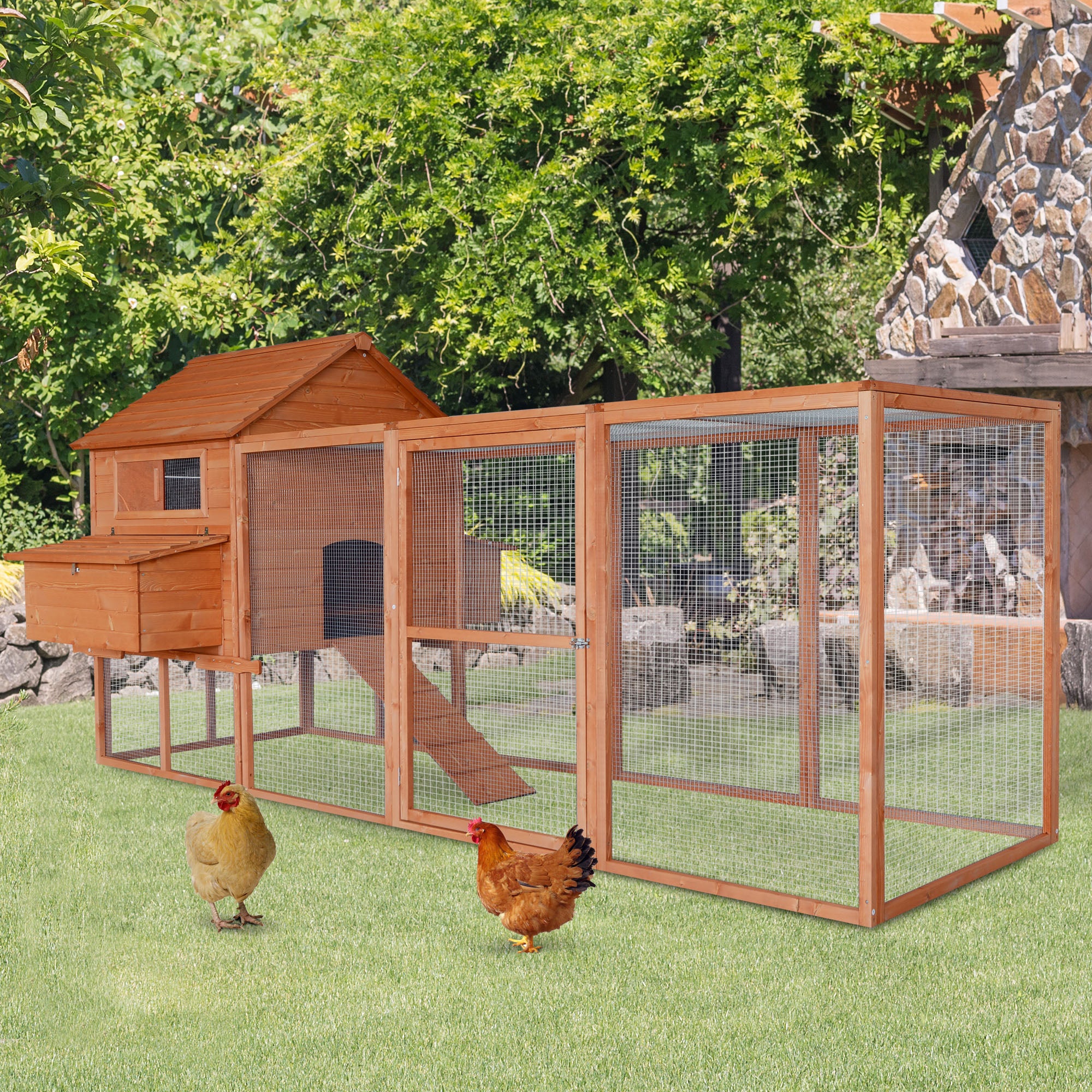PawHut 144" Large Backyard Hen House Chicken Coop w/ Long Run