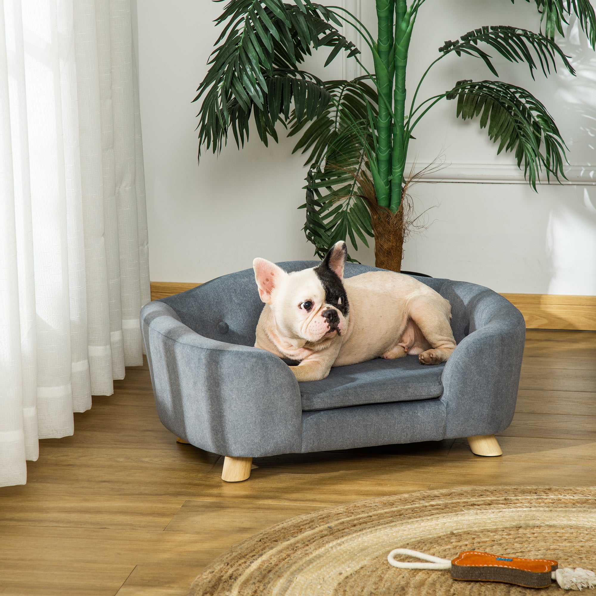 PawHut Dog Sofa, Pet Bed for Mini Dogs, Cat Dog Couch with Washable and Removable Cushion, Waterproof Cover, Gray