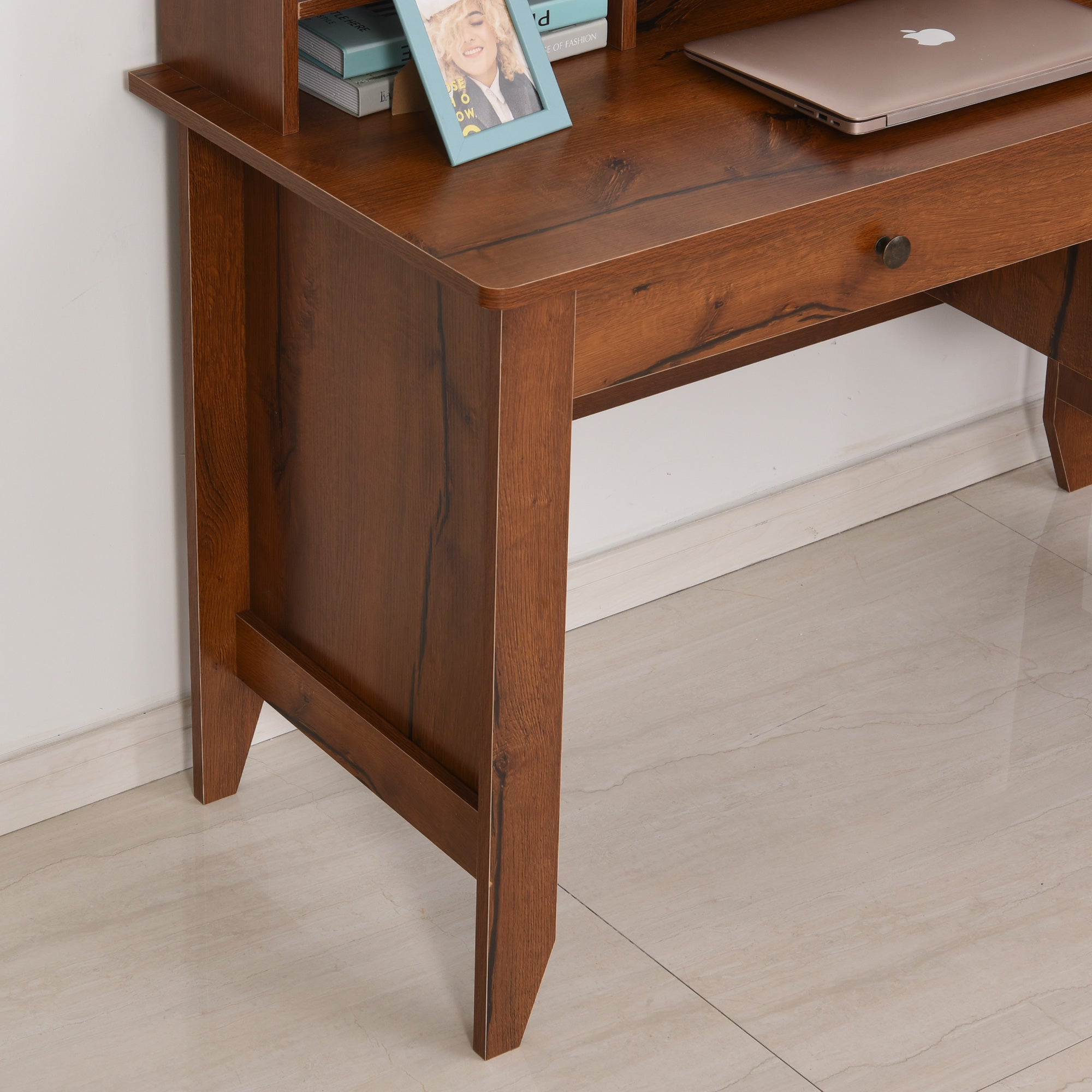 HOMCOM Computer Desk with Storage Hutch, Drawers, Shelf, Home Office Writing Table Study Workstation with Cable Management, Brown