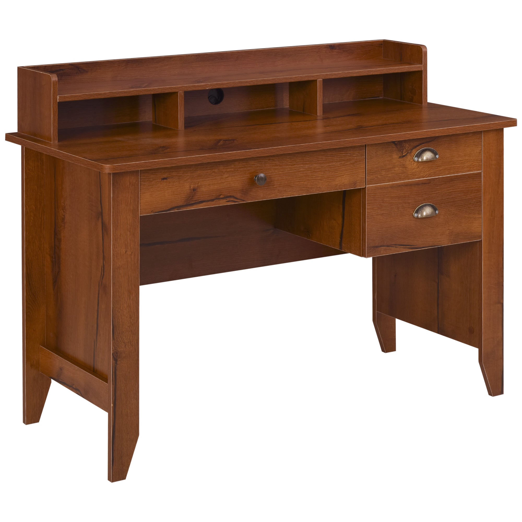 HOMCOM Computer Desk with Storage Hutch, Drawers, Shelf, Home Office Writing Table Study Workstation with Cable Management, Brown