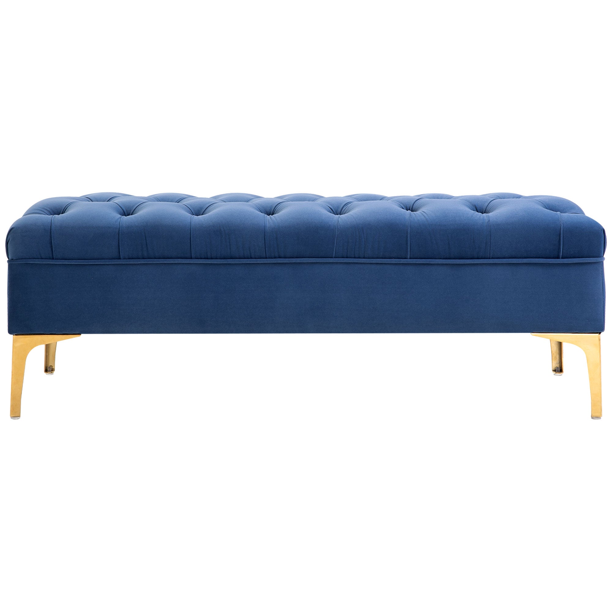 HOMCOM Velvet Upholstered Bench Seat, End of Bed Bench, Entryway Shoe Bench with Button Tufted for Living Room, Bedroom, Blue