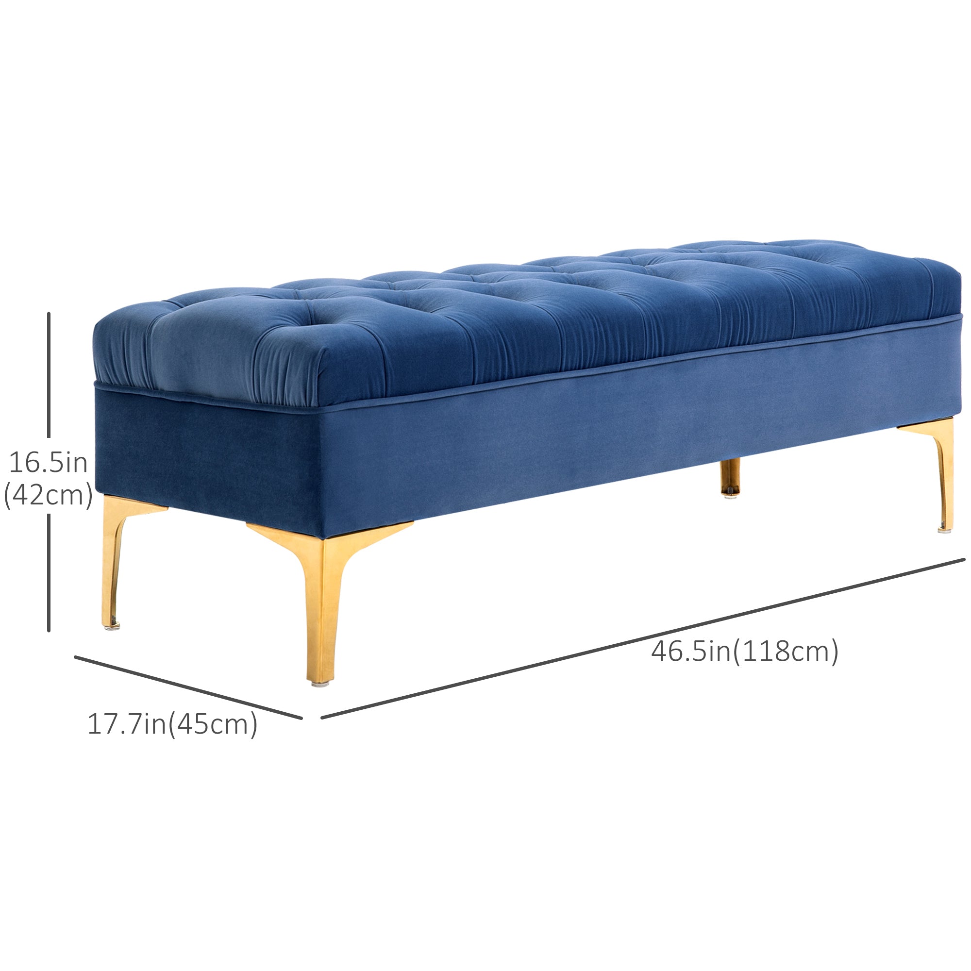 HOMCOM Velvet Upholstered Bench Seat, End of Bed Bench, Entryway Shoe Bench with Button Tufted for Living Room, Bedroom, Blue