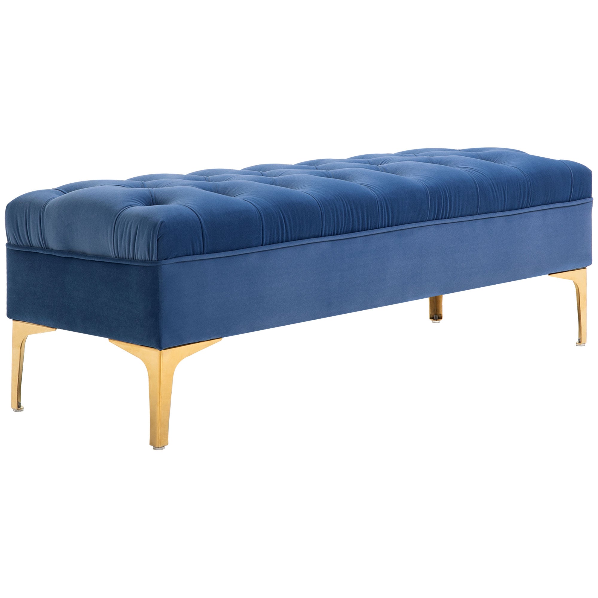 HOMCOM Velvet Upholstered Bench Seat, End of Bed Bench, Entryway Shoe Bench with Button Tufted for Living Room, Bedroom, Blue