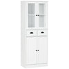 HOMCOM 61" Kitchen Pantry Cabinet, Freestanding Farmhouse Storage Cabinet with Soft Close Glass Doors and Adjustable Shelves, White