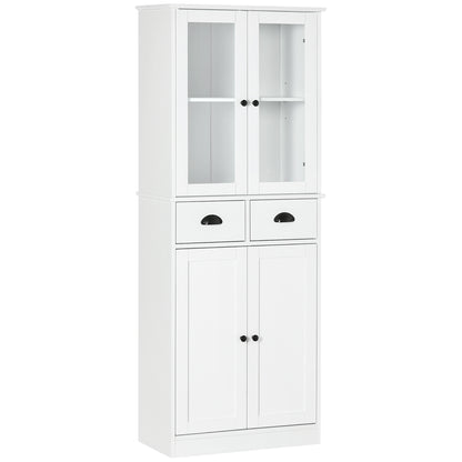 HOMCOM 61" Kitchen Pantry Cabinet, Freestanding Farmhouse Storage Cabinet with Soft Close Glass Doors and Adjustable Shelves, White