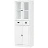 HOMCOM 61" Kitchen Pantry Cabinet, Freestanding Farmhouse Storage Cabinet with Soft Close Glass Doors and Adjustable Shelves, White