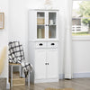 HOMCOM 61" Kitchen Pantry Cabinet, Freestanding Farmhouse Storage Cabinet with Soft Close Glass Doors and Adjustable Shelves, White