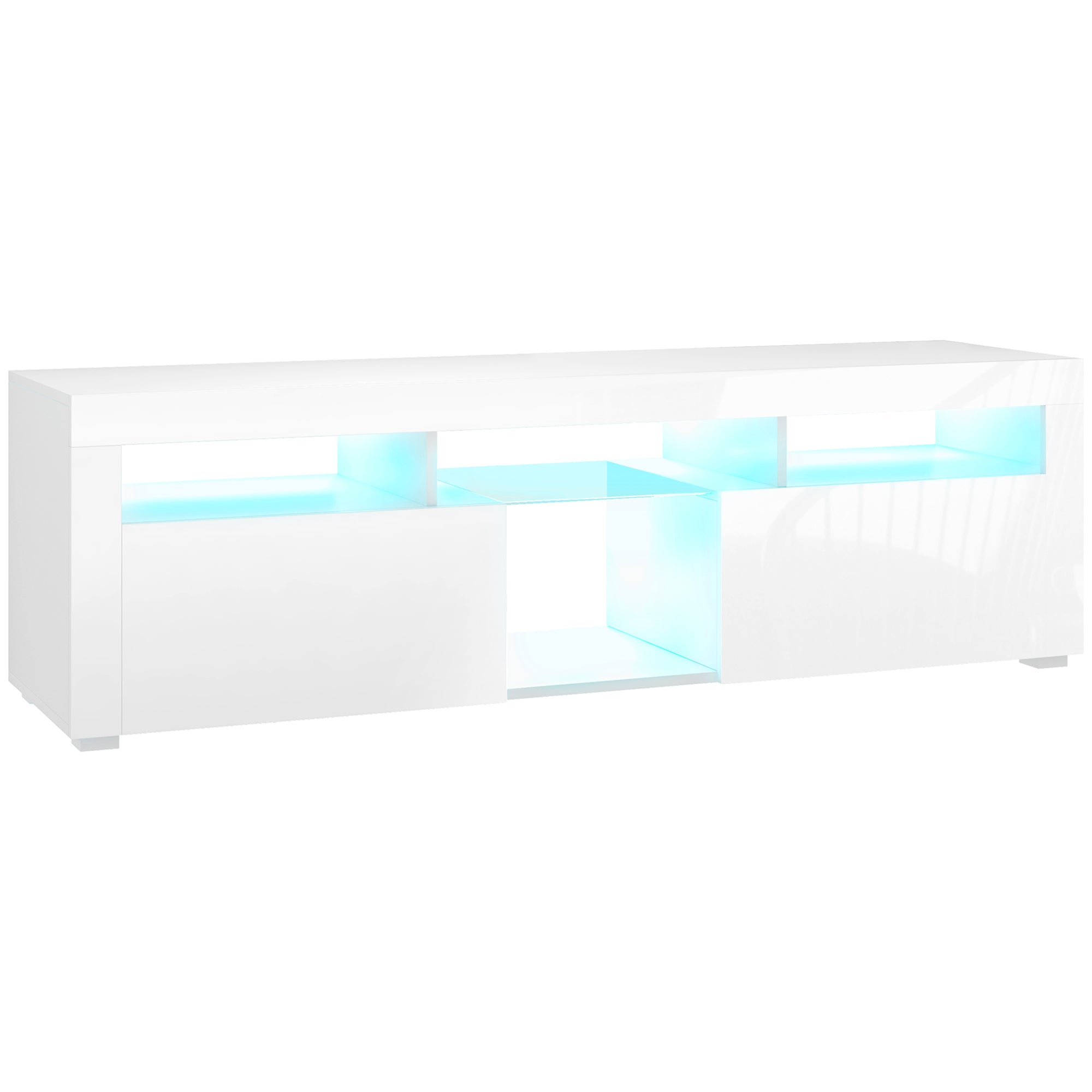 HOMCOM High Gloss TV Stand with LED Lights for TVs up to 55 Inch, Entertainment Center with Storage Compartments and Cabinets, Modern TV Console for Living Room, White