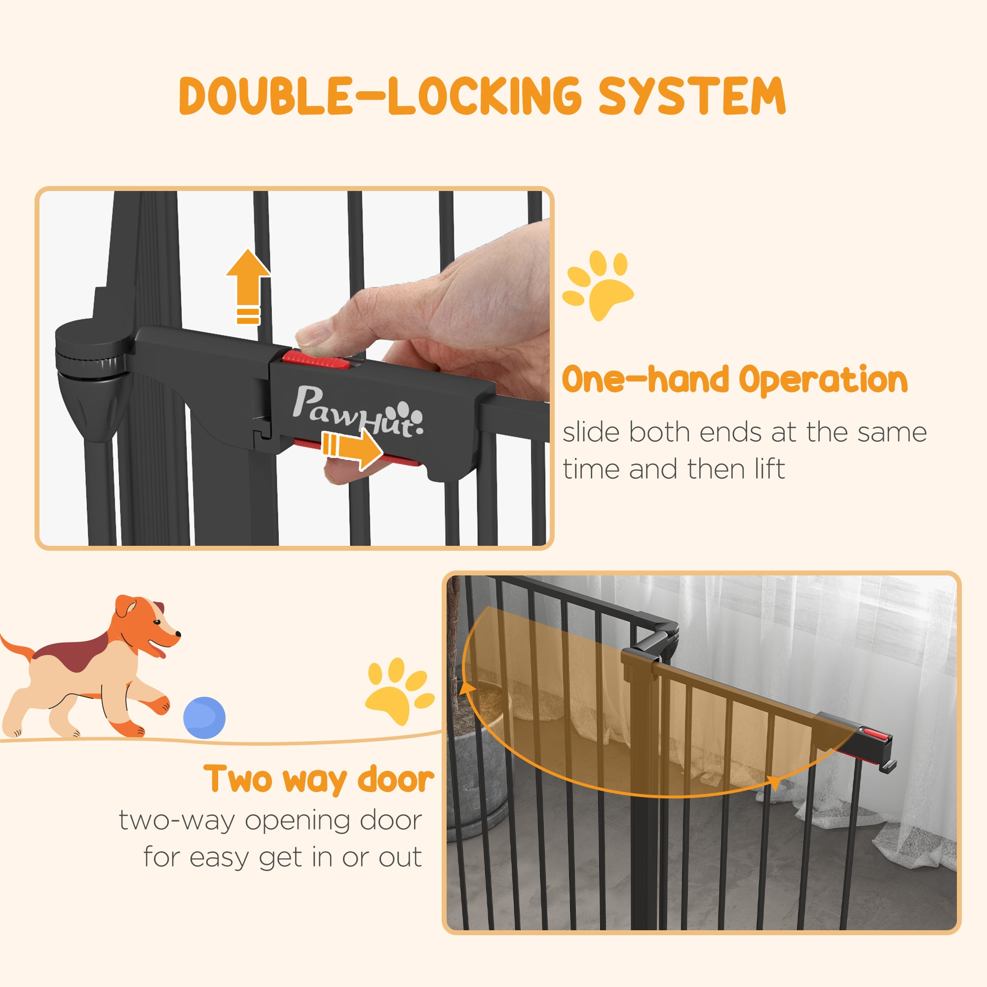 PawHut Dog Playpen DIY Adjustable, Puppy Play Pen Dog Fences Indoor with Automatically Close Lock, Pet Door for Doorway Stair, Fireplace Christmas Tree Barrier, 6-Panel, 35''H