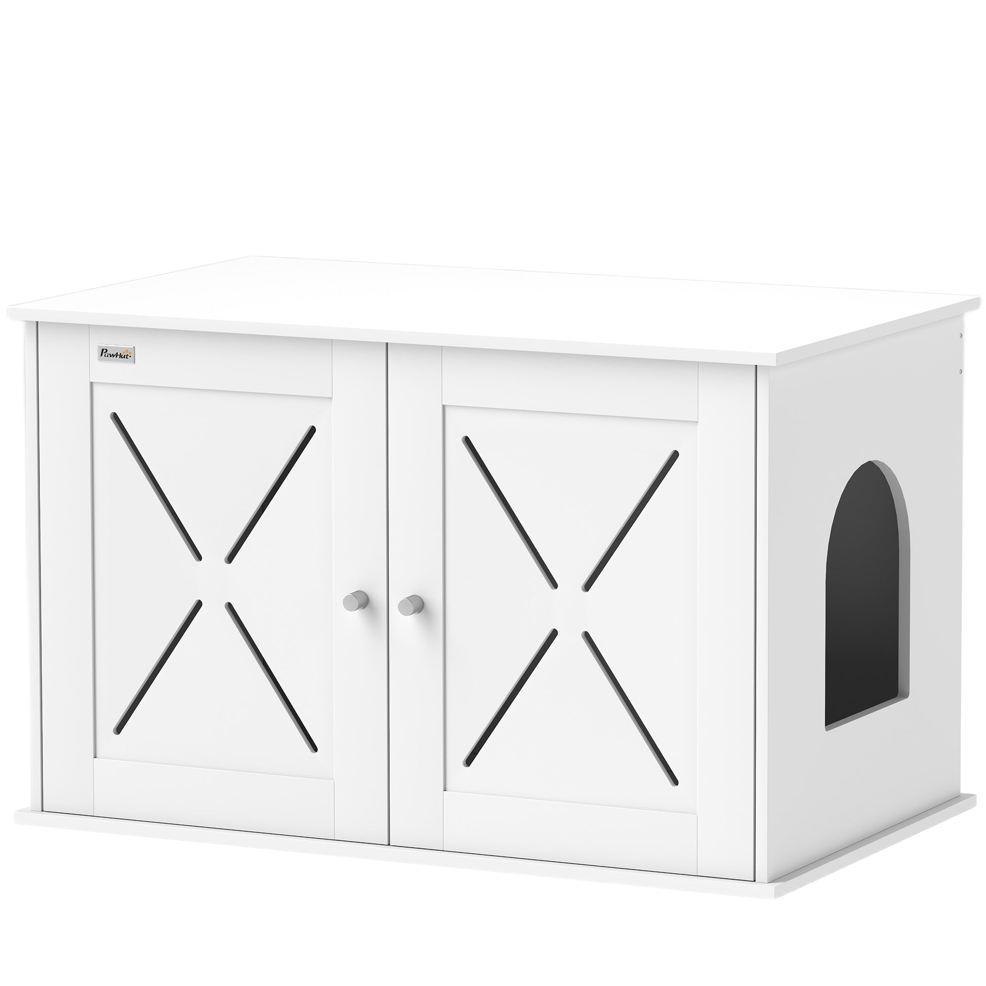 PawHut Cat Litter Box Enclosure, Hidden Cat Litter Box Furniture with Double Doors, Hole, Pet House Side End Table, 31.5" x 19" x 20", White