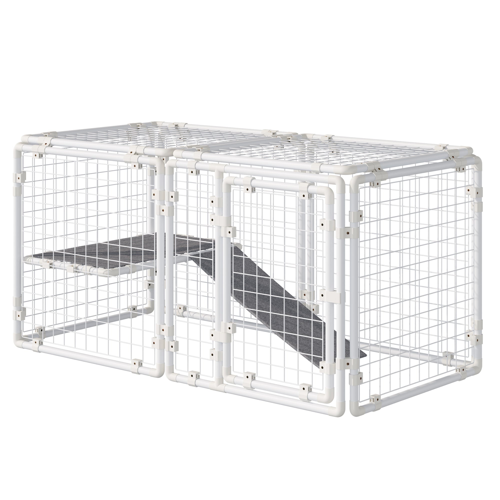 PawHut DIY Rabbit Hutch, 9PCs Guinea Pig Hutch, Large Bunny Cage with Door, Ladder, Divider for Small Animals