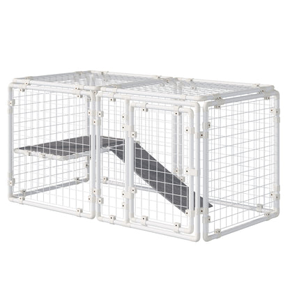 PawHut DIY Rabbit Hutch, 9PCs Guinea Pig Hutch, Large Bunny Cage with Door, Ladder, Divider for Small Animals