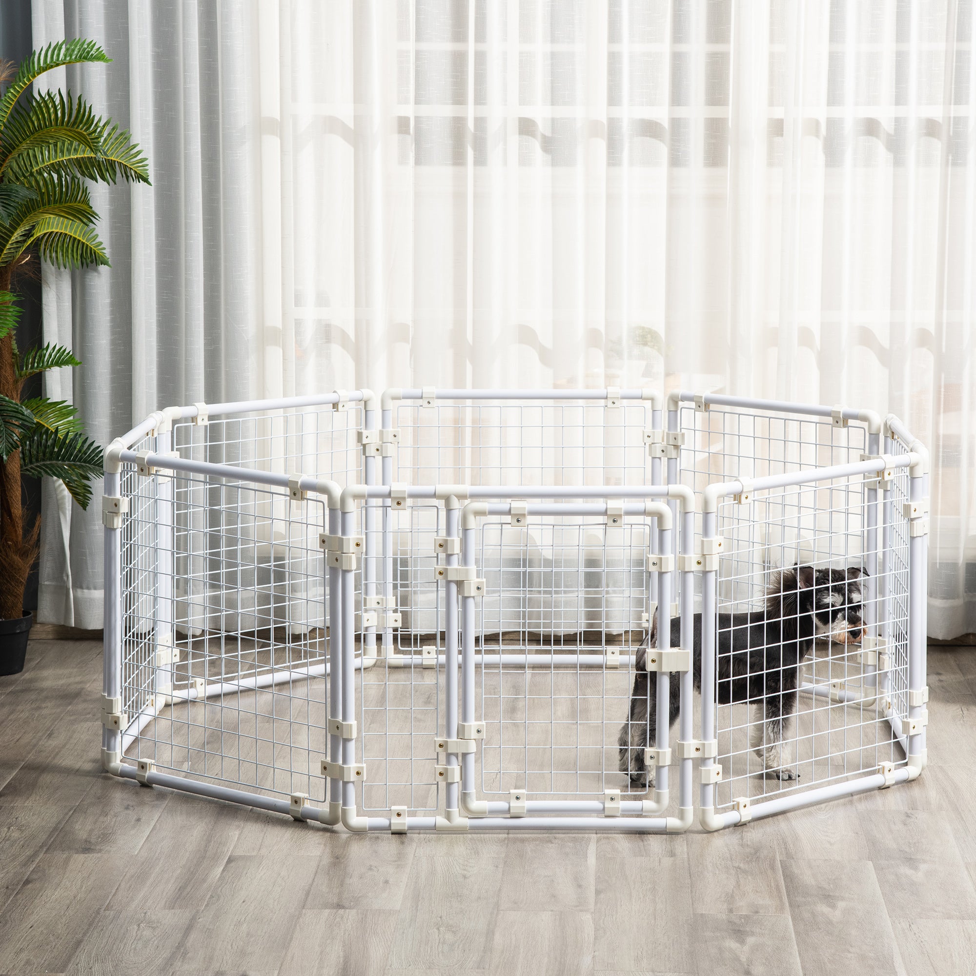 PawHut DIY Rabbit Hutch, 9PCs Guinea Pig Hutch, Large Bunny Cage with Door, Ladder, Divider for Small Animals