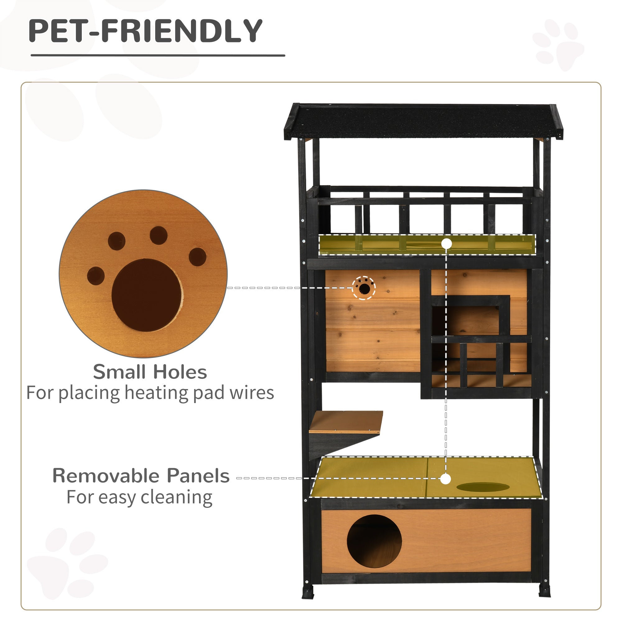 PawHut Outdoor Cat House, 4-Floor Wood Cat House for Feral Cats with Balcony, Condo, Fun Entrances, Perch, Natural