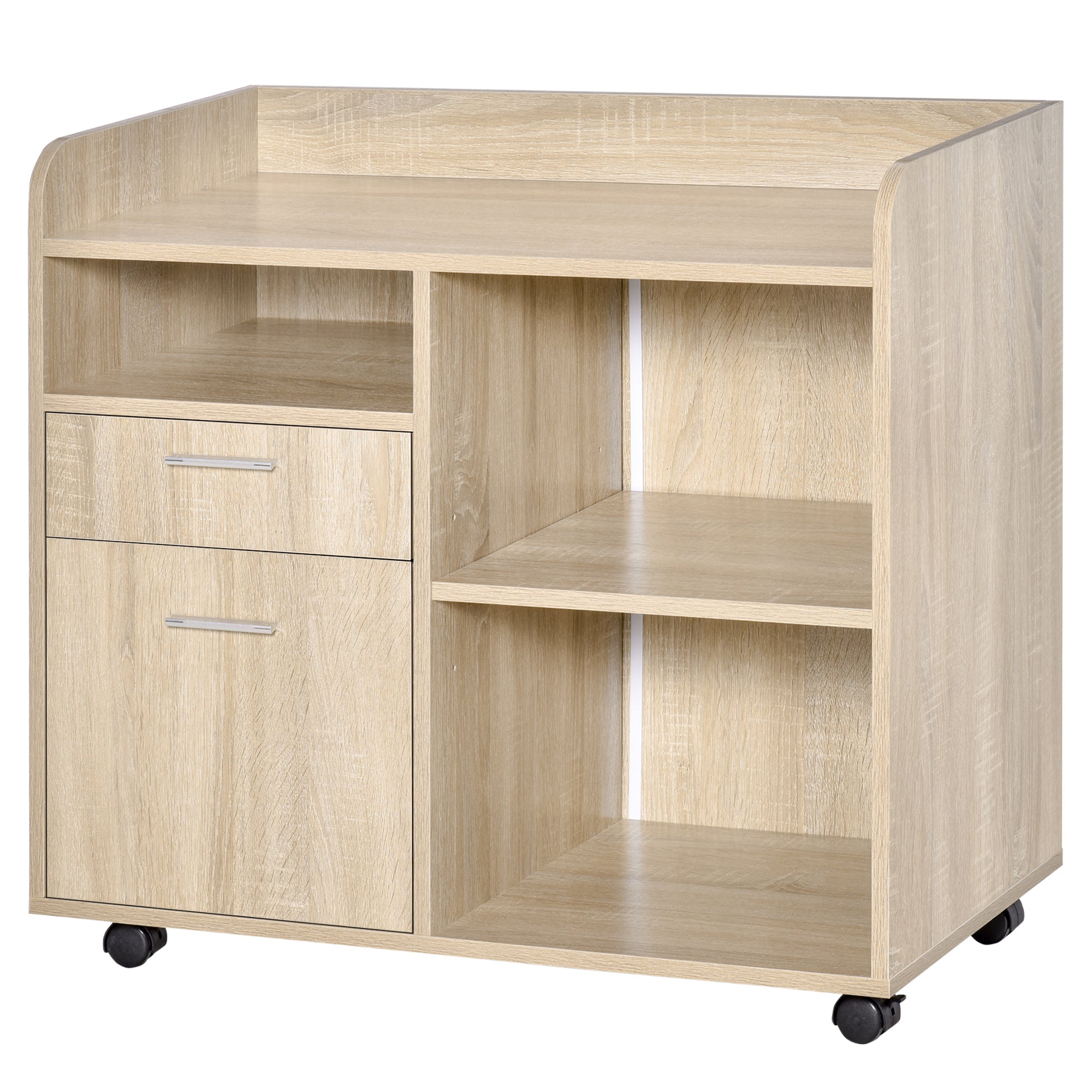 Vinsetto Lateral Filing Cabinet, Printer Stand with Wheels, Mobile File Cabinet with Drawer for Letter or A4 File, Home Office, Oak