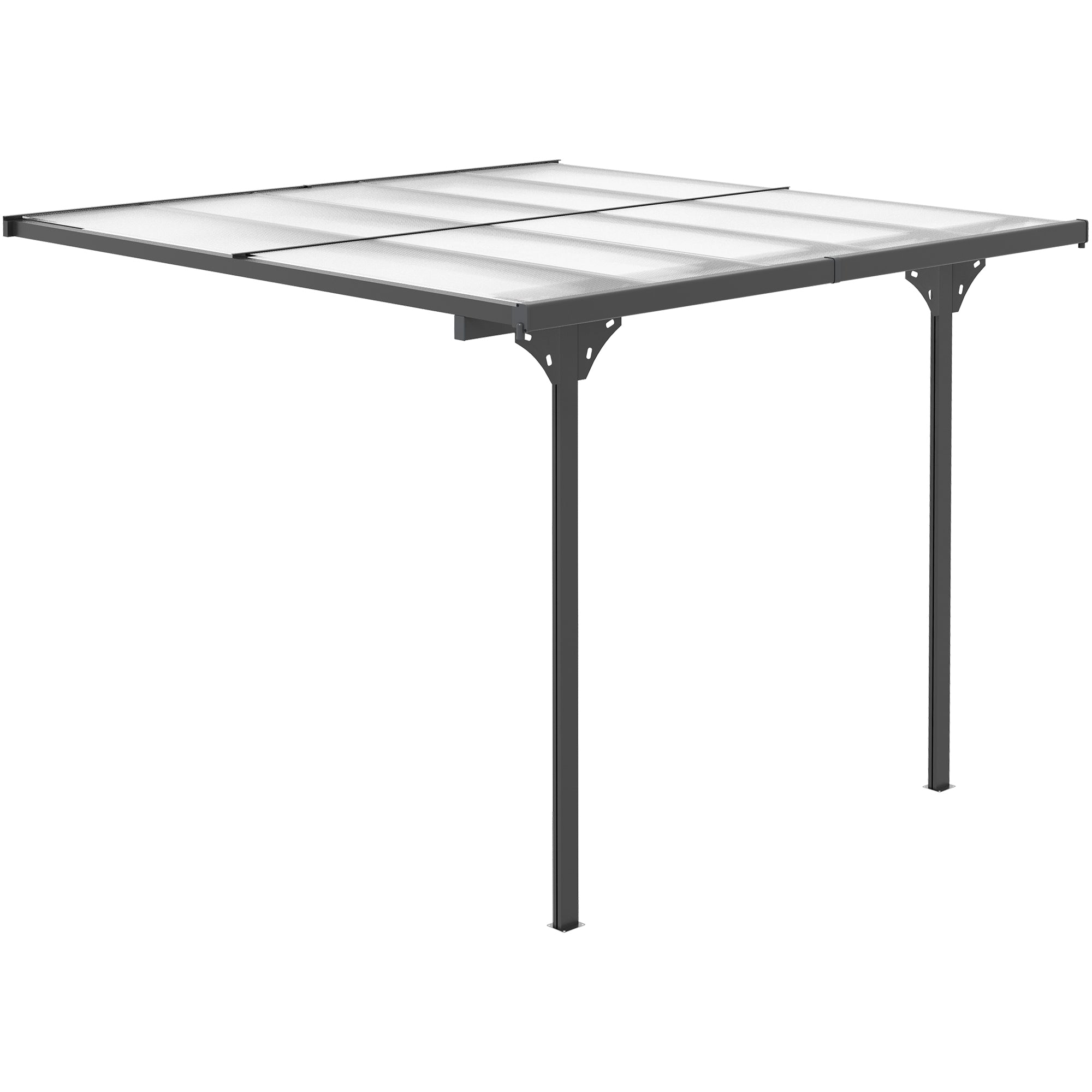 Outsunny 10' x 10' Outdoor Lean to Hardtop Pergola with Polycarbonate Roof, Wall Mounted Gazebo with Adjustable Height, Aluminum Frame, and UV Protection, Grey