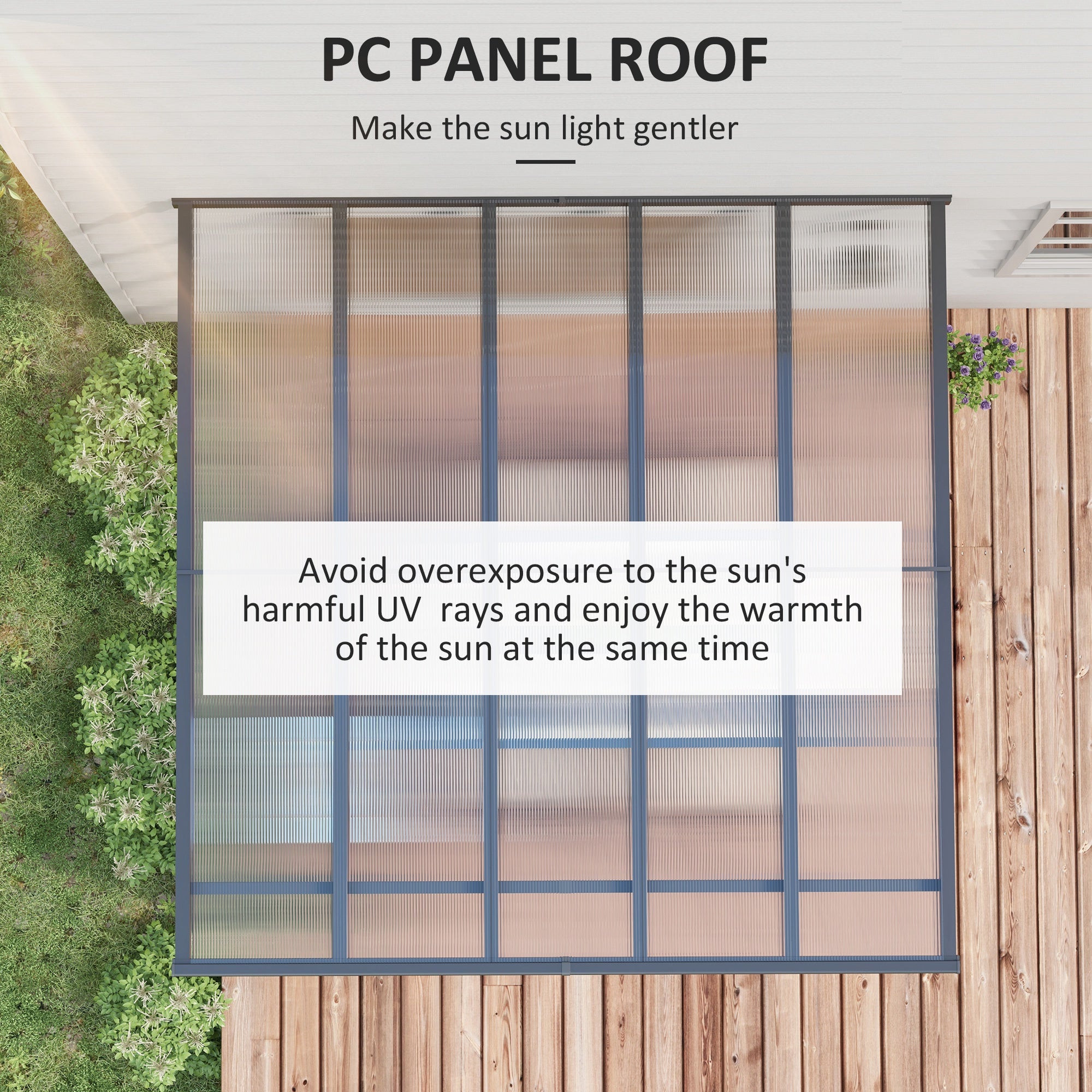 Outsunny 10' x 10' Outdoor Lean to Hardtop Pergola with Polycarbonate Roof, Wall Mounted Gazebo with Adjustable Height, Aluminum Frame, and UV Protection, Grey