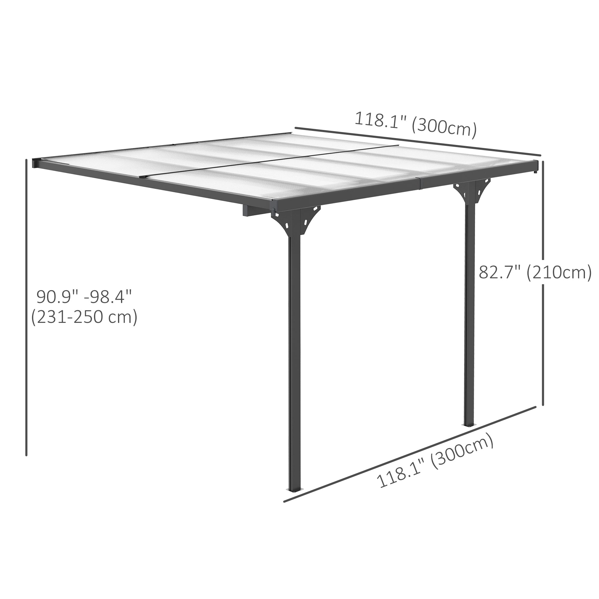 Outsunny 10' x 10' Outdoor Lean to Hardtop Pergola with Polycarbonate Roof, Wall Mounted Gazebo with Adjustable Height, Aluminum Frame, and UV Protection, Grey