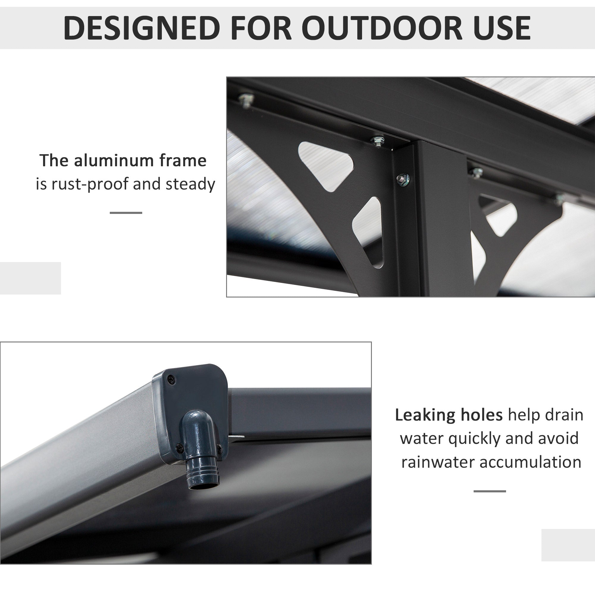 Outsunny 10' x 10' Outdoor Lean to Hardtop Pergola with Polycarbonate Roof, Wall Mounted Gazebo with Adjustable Height, Aluminum Frame, and UV Protection, Grey