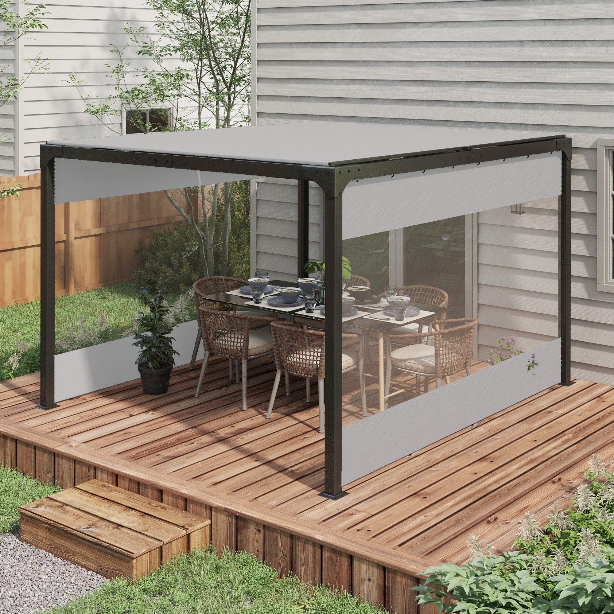 Outsunny 2 Pack Pergola Gazebo Curtains with Large Windows and Zipped Doors for 10' x 10' Pergola, Side Panels Replacement, Grey