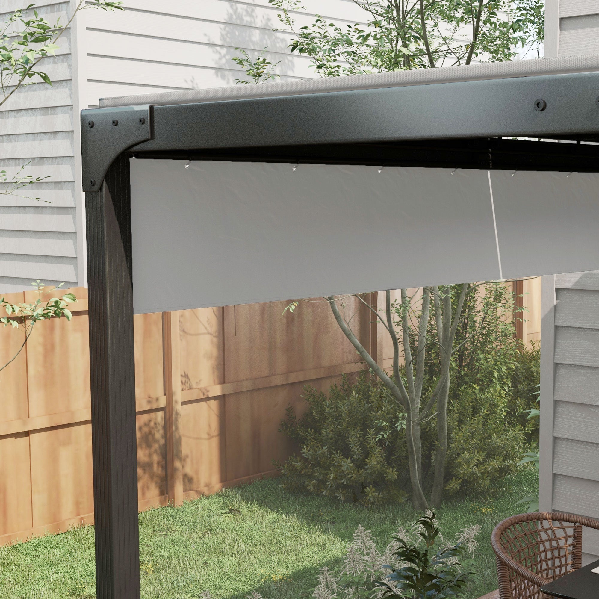 Outsunny 2 Pack Pergola Gazebo Curtains with Large Windows and Zipped Doors for 10' x 10' Pergola, Side Panels Replacement, Grey