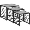 HOMCOM Nesting Tables Set of 3, Square Coffee Tables with Faux Marbled Top and Metal Frame, Nesting Tables for Living Room, Grey