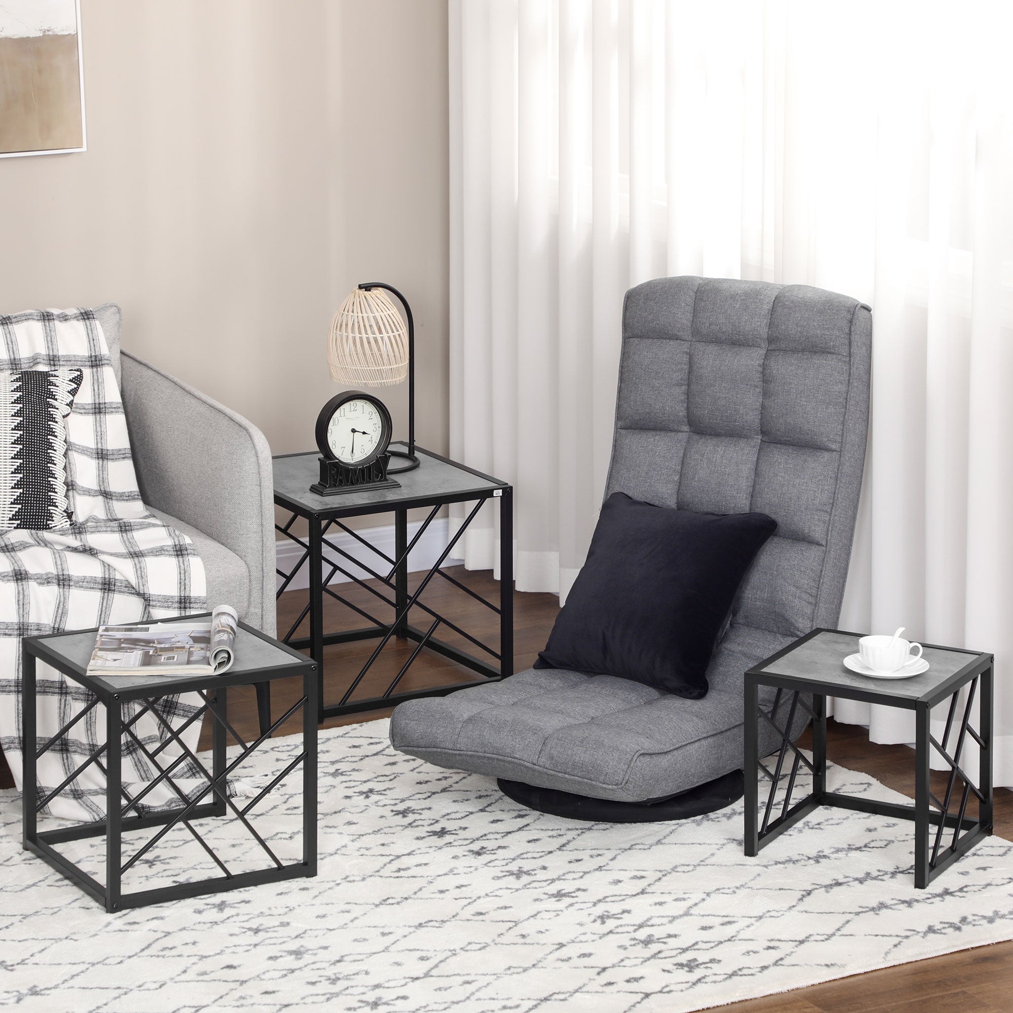 HOMCOM Nesting Tables Set of 3, Square Coffee Tables with Faux Marbled Top and Metal Frame, Nesting Tables for Living Room, Grey