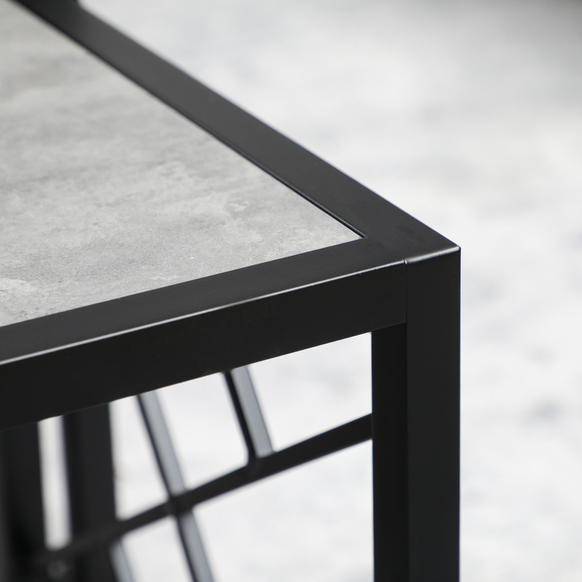 HOMCOM Nesting Tables Set of 3, Square Coffee Tables with Faux Marbled Top and Metal Frame, Nesting Tables for Living Room, Grey