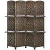 HOMCOM 4 Panel Room Divider with 2 Display Shelves, 5.6 Ft Tall Folding Privacy Screen, Freestanding Hand-Woven Partition Wall Divider for Home Office, Bedroom, Brown