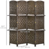 HOMCOM 4 Panel Room Divider with 2 Display Shelves, 5.6 Ft Tall Folding Privacy Screen, Freestanding Hand-Woven Partition Wall Divider for Home Office, Bedroom, Brown
