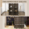 HOMCOM 4 Panel Room Divider with 2 Display Shelves, 5.6 Ft Tall Folding Privacy Screen, Freestanding Hand-Woven Partition Wall Divider for Home Office, Bedroom, Brown