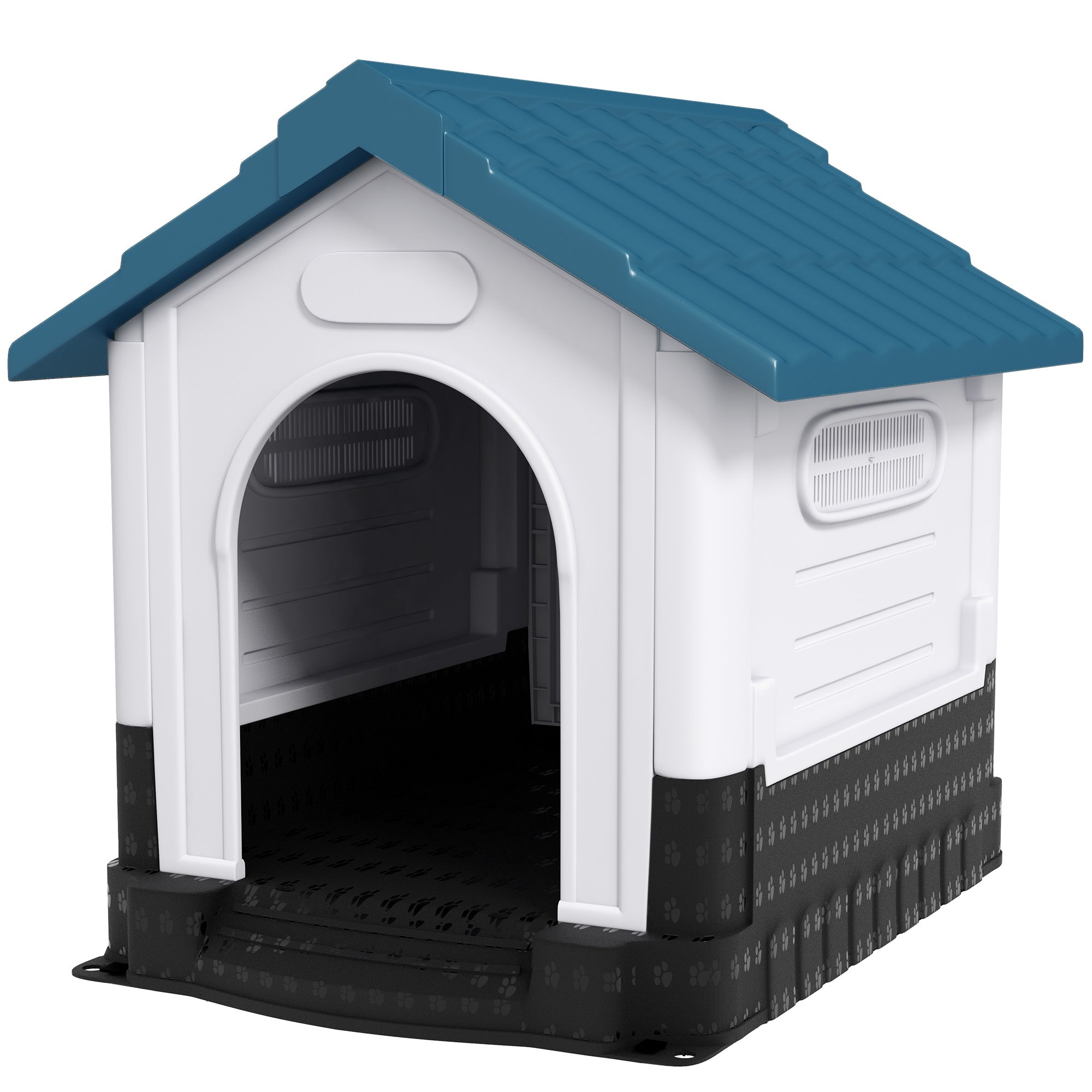 PawHut Dog Kennel for Outside, Plastic Dog House, Water-Resistant Pet Shelter with Windows, for Garden Patio, Medium and Large Dogs, 101 x 88 x 99cm - Blue