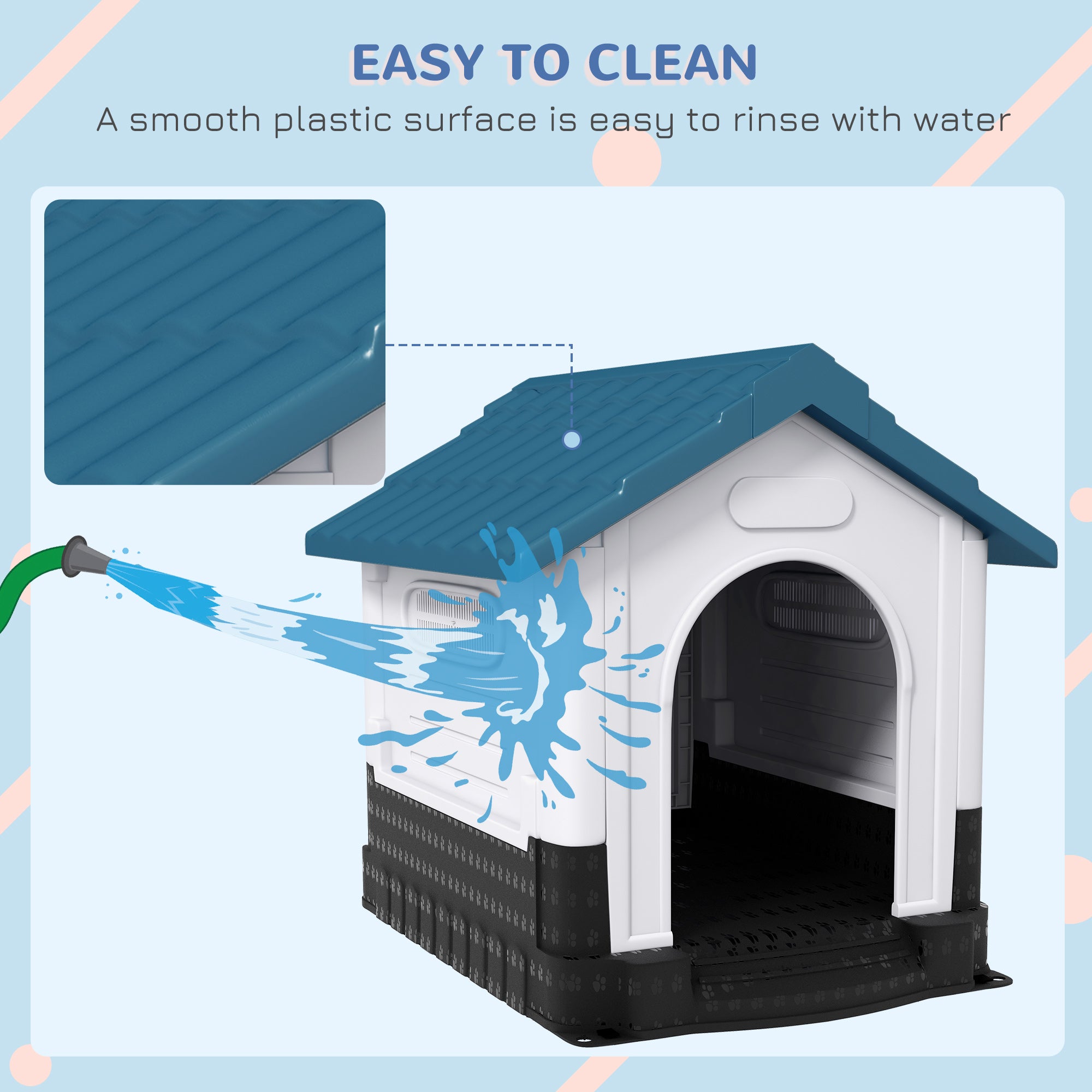 PawHut Dog Kennel for Outside, Plastic Dog House, Water-Resistant Pet Shelter with Windows, for Garden Patio, Medium and Large Dogs, 101 x 88 x 99cm - Blue