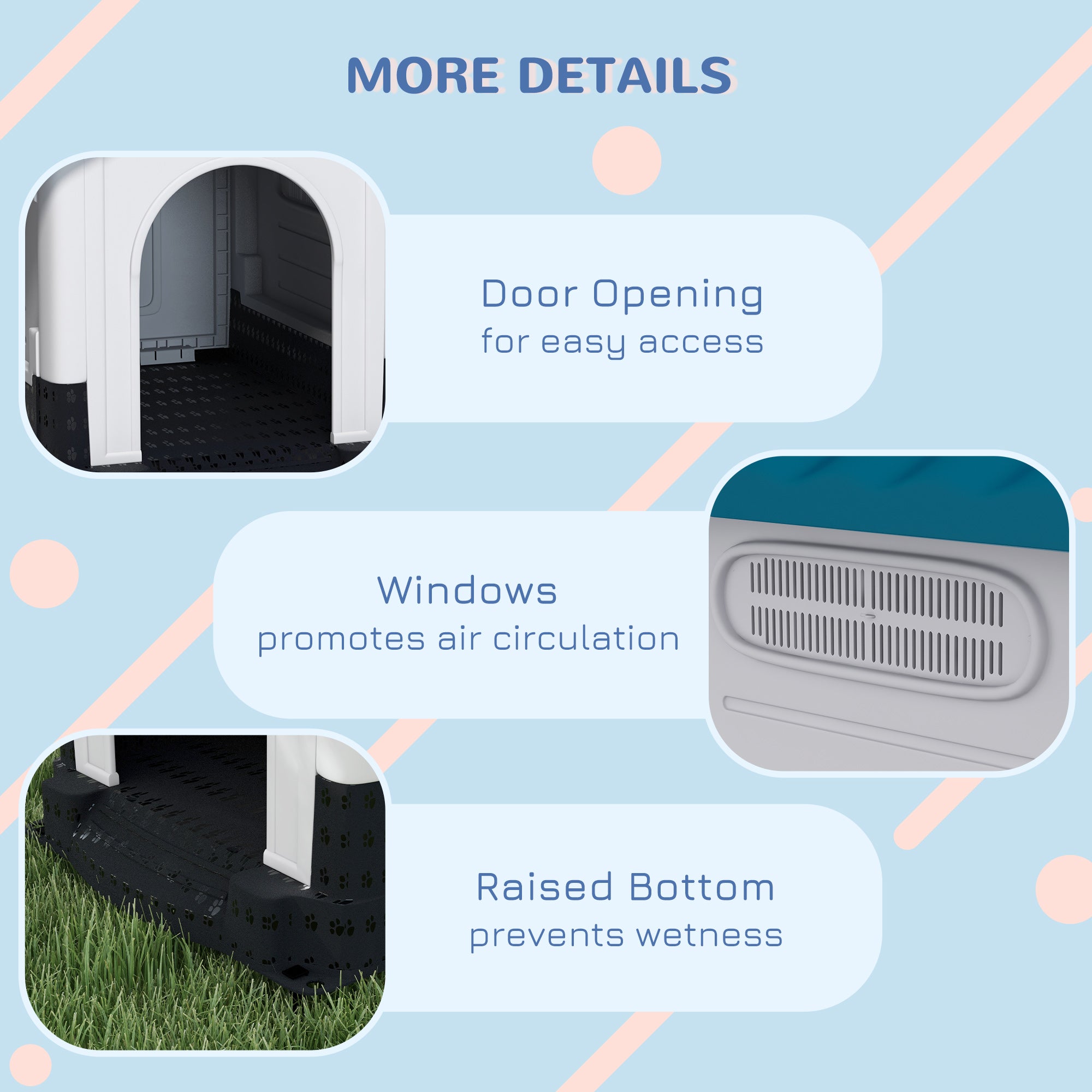 PawHut Dog Kennel for Outside, Plastic Dog House, Water-Resistant Pet Shelter with Windows, for Garden Patio, Medium and Large Dogs, 101 x 88 x 99cm - Blue