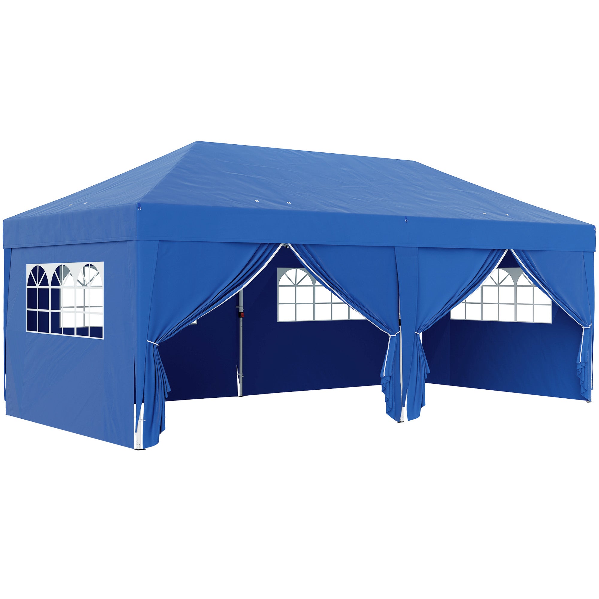 Outsunny 10' x 20' Pop Up Canopy with 6 Walls, Outdoor Easy Up Canopy Party Tent with Steel Frame, Drainage Holes, Instant Garden Shade Shelter with Carrying Bag, Blue