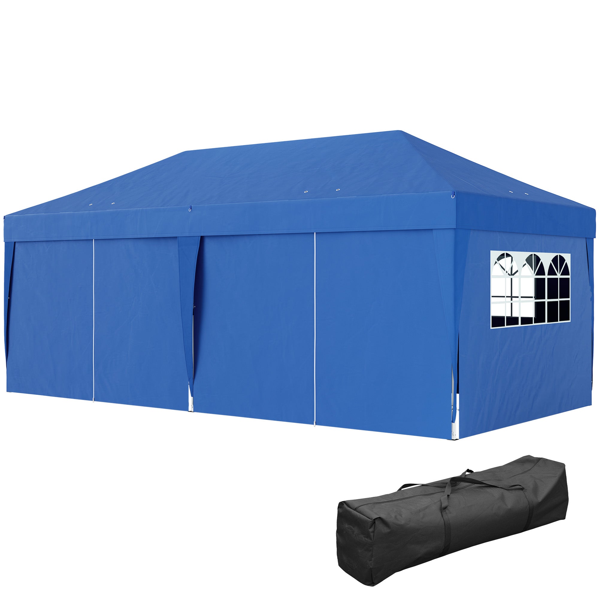 Outsunny 10' x 20' Pop Up Canopy with 6 Walls, Outdoor Easy Up Canopy Party Tent with Steel Frame, Drainage Holes, Instant Garden Shade Shelter with Carrying Bag, Blue