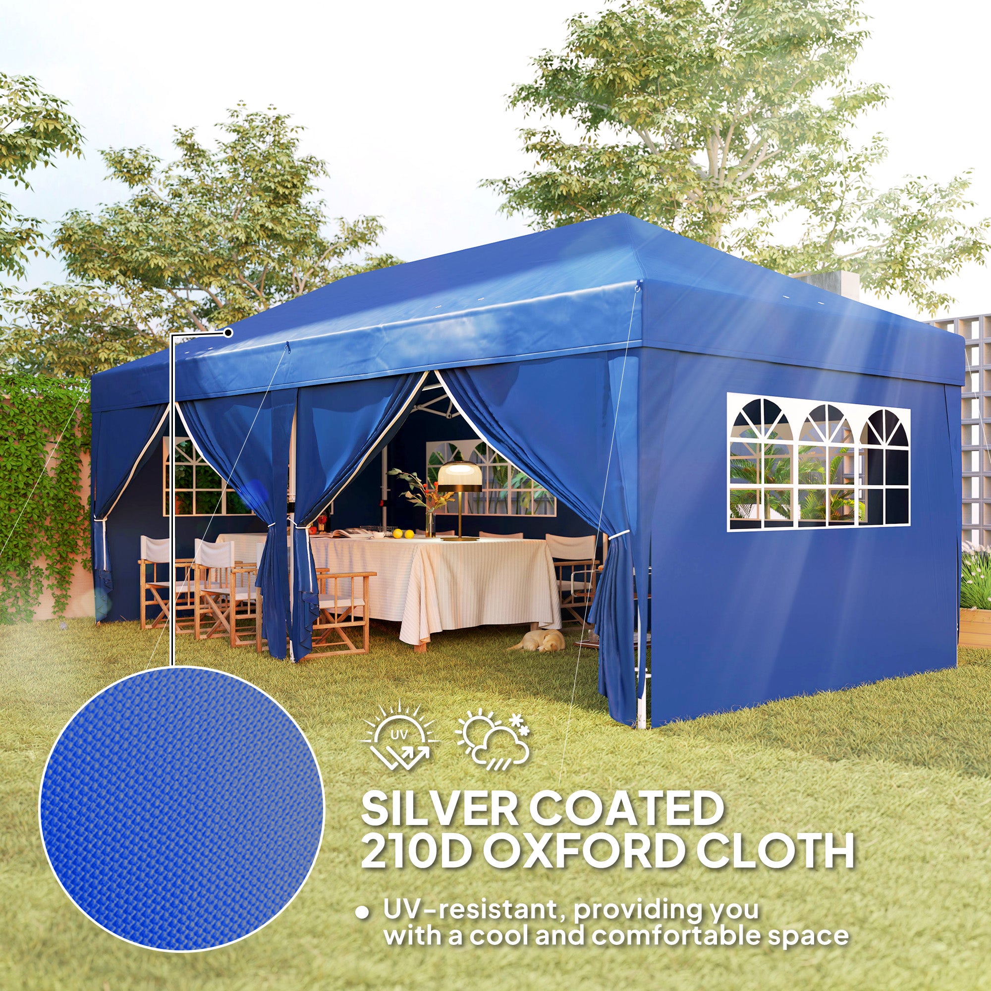 Outsunny 10' x 20' Pop Up Canopy with 6 Walls, Outdoor Easy Up Canopy Party Tent with Steel Frame, Drainage Holes, Instant Garden Shade Shelter with Carrying Bag, Blue